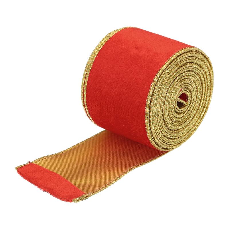 Christmas Velvet Ribbon 2.5" 10Yard Gold Iron Wired Edge Easy to Shape