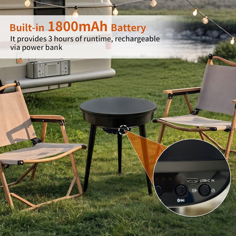 Round Smart End Table with Bluetooth Speaker Side Table LED Nightstand with USB Port