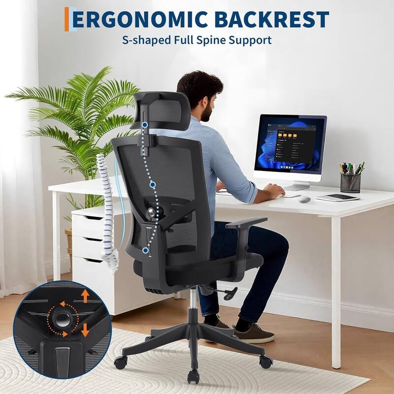 High Back Ergonomic Home Office Chair with Adjustable Lumbar Support and Headrest