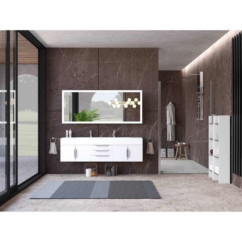 Nile 72" Wall Mounted Bathroom Vanity Set w/ White Top