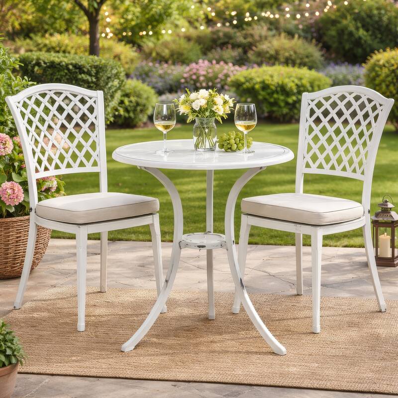 Outdoor Side Bistro Table, 24 Inch White Top, Aluminum Curved Legs