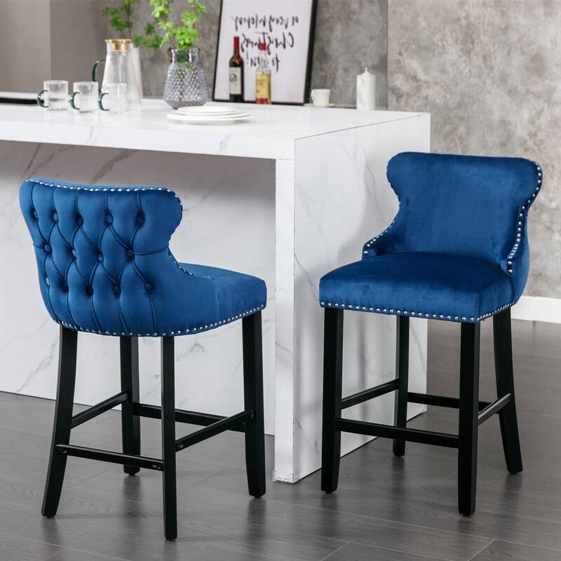 Velvet Upholstered Wing-Back Barstools Set of 4