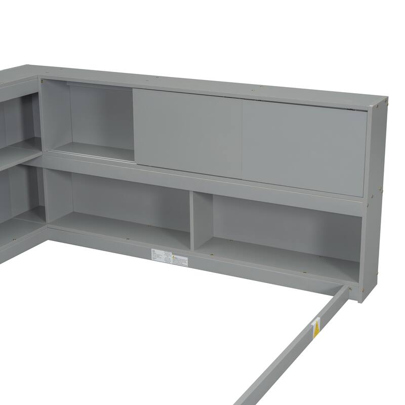 Floor Bed with L-shaped Bookcases