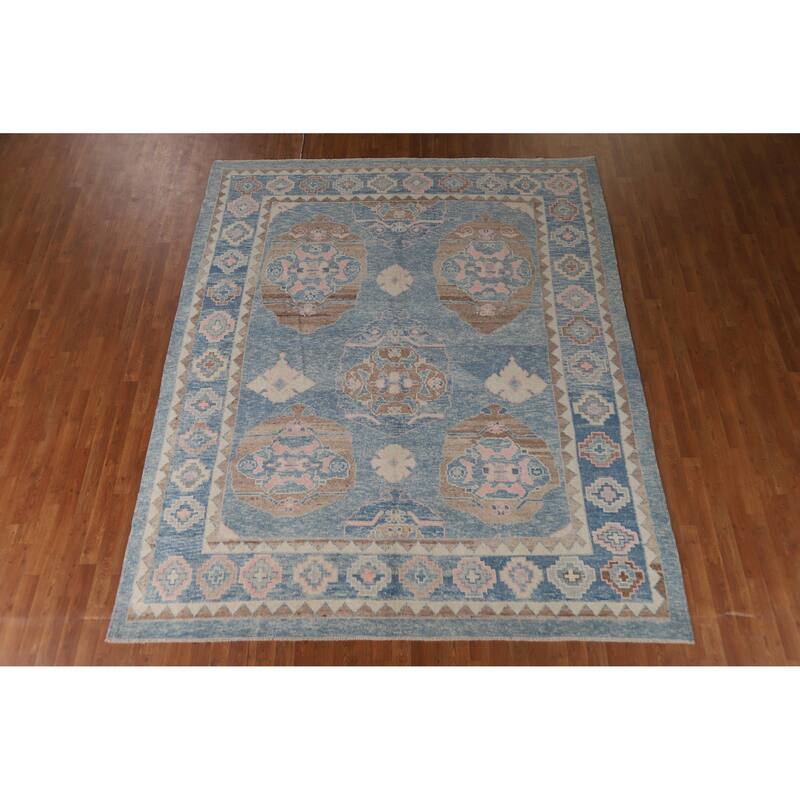 Hand Knotted Oriental 100% Wool Carpet Transitional All-Over Navy Blue & Blues Oushak Area Rug - 9' 11'' X 8' 4''