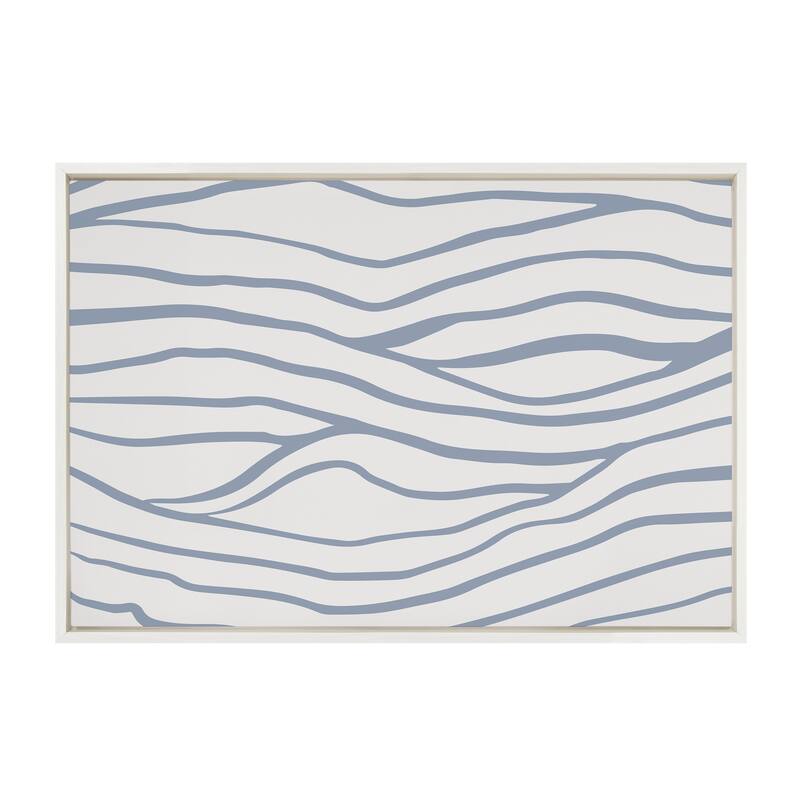 Kate and Laurel Sylvie Simple Elegant Coastal Waves Framed Canvas by The Creative Bunch Studio
