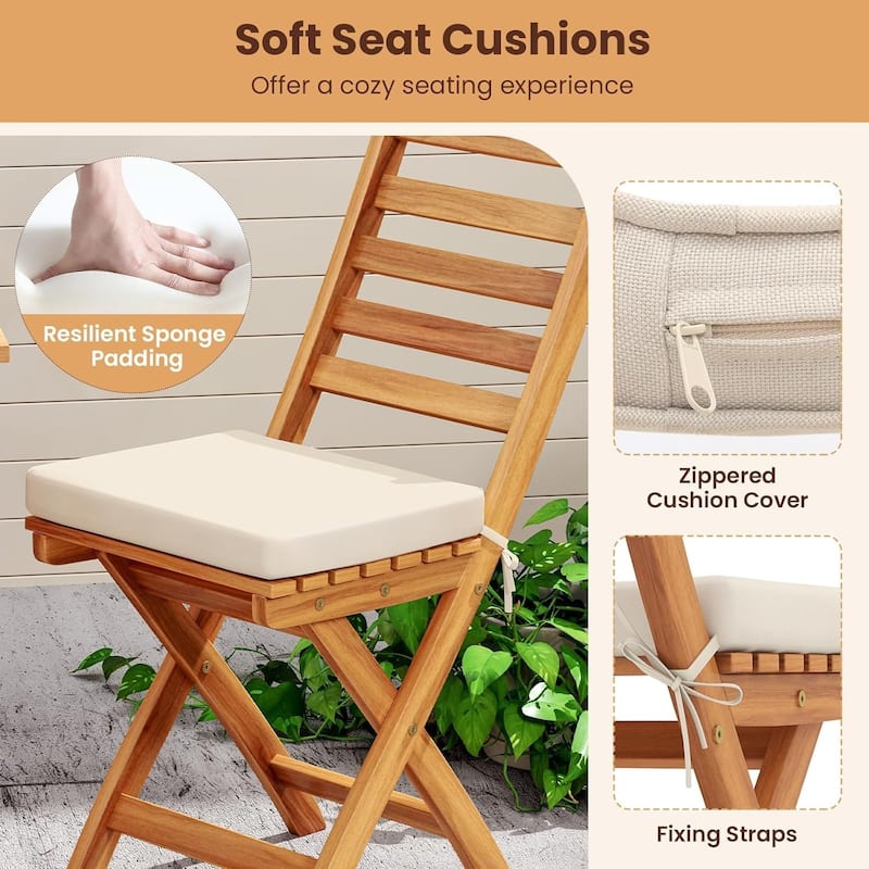 2/4PCS Patio Folding Chairs Acacia Wood Dining Chairs Outdoor Seating