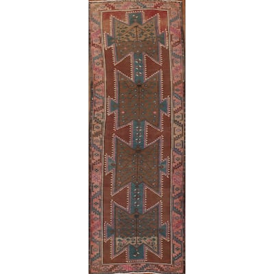 Geometric Vintage Ardebil Persian Runner Rug Handmade Wool Carpet - 4'4" x 13'5"