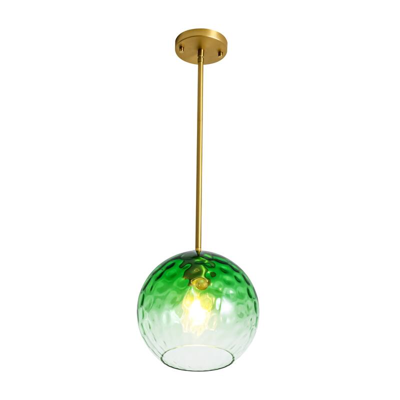 1-Light Modern Gold/Black Metal Hanging Pendant with Green Hammer Textured Glass Shade for Kitchen Island, Living room