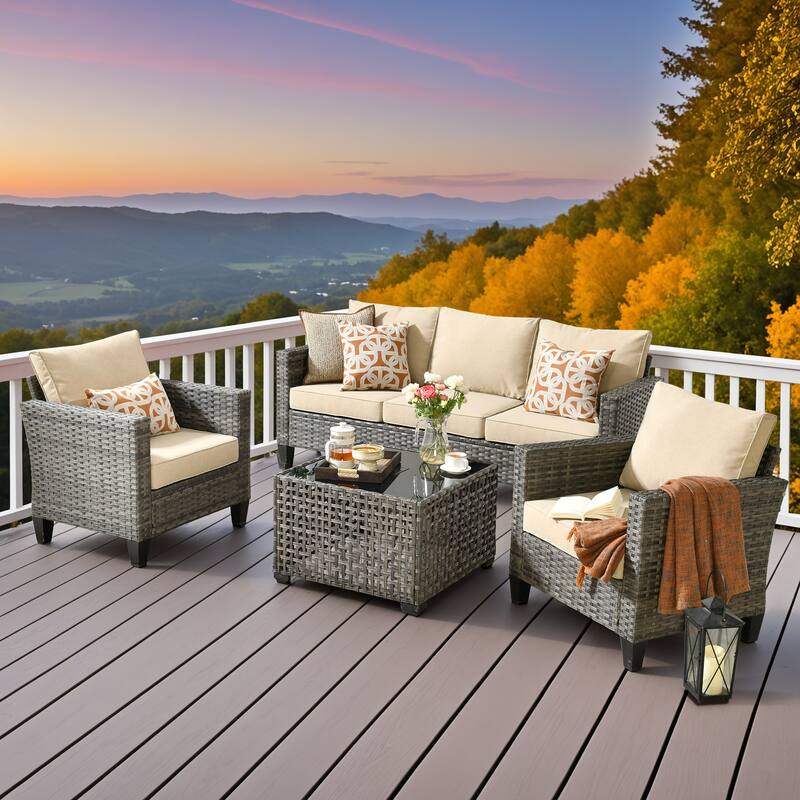XIZZI Outdoor Wicker Patio Furniture Conversation Set - Beige