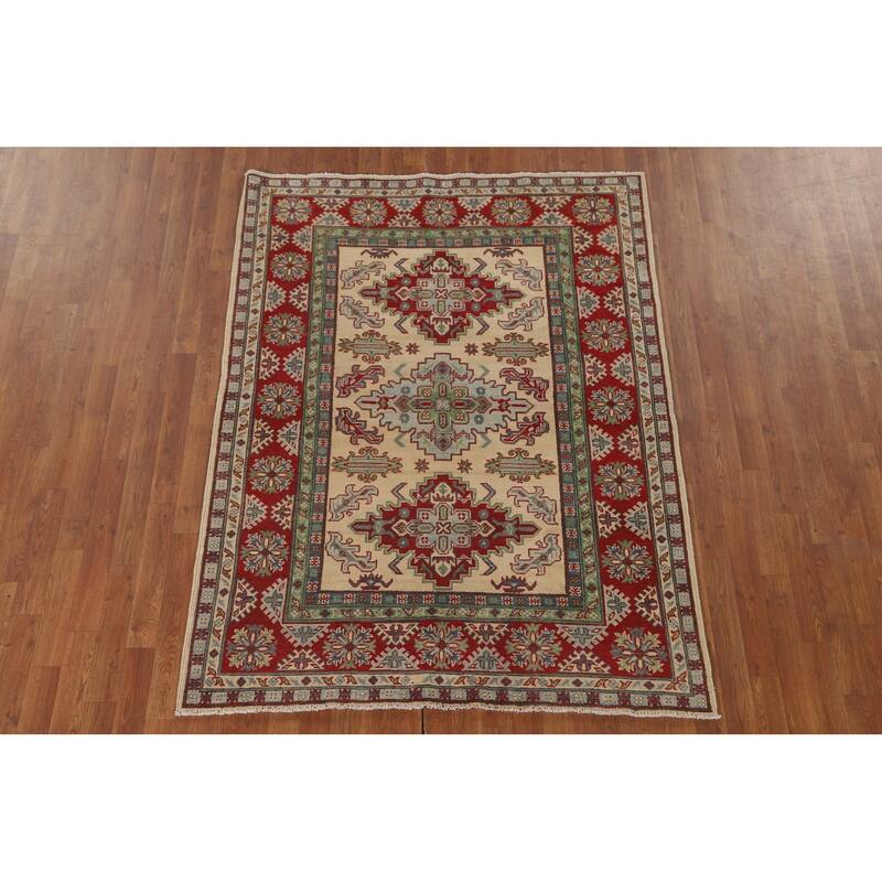 Kazak Area Rug Hand-Knotted Traditional Wool Carpet - 4'11" x 6'6"