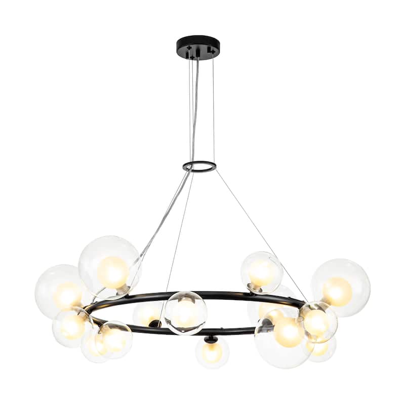 14-Light Cluster Sputnik Glass Globe Bubble Pendant Wagon Wheel Chandelier for Living/Dining Room - 32.7" W