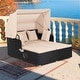 preview thumbnail 1 of 9, Costway Patio Rattan Daybed Lounge Retractable Top Canopy Side Tables - See Details Beige