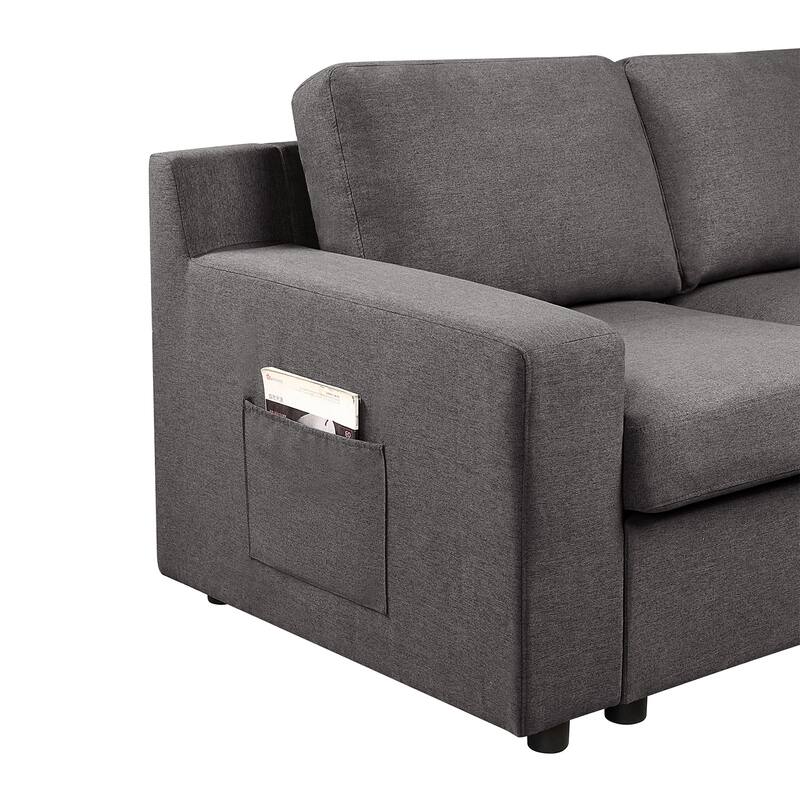 Linen 7-Seater U-Shape Sectional Sofa Chaise with Pocket in Gray