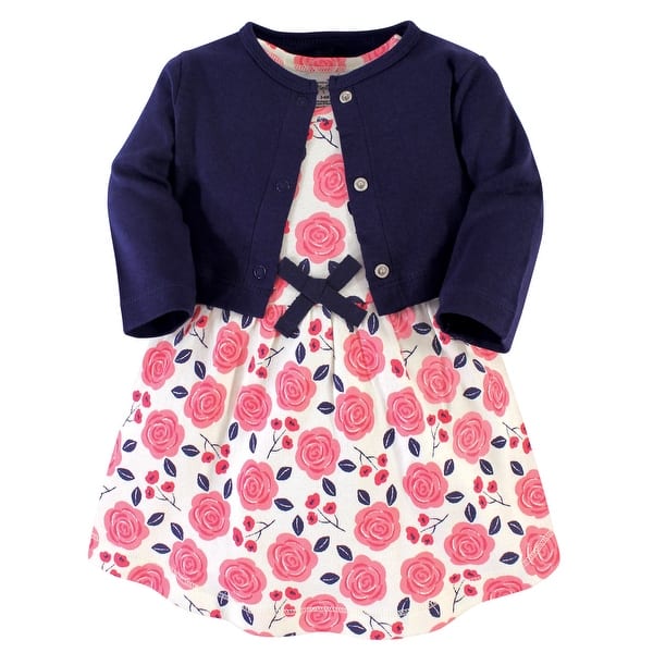 slide 1 of 1, Touched by Nature Toddler Girl Organic Cotton Dress and Cardigan 2pc Set, Coral Rose 3T - Coral Rose