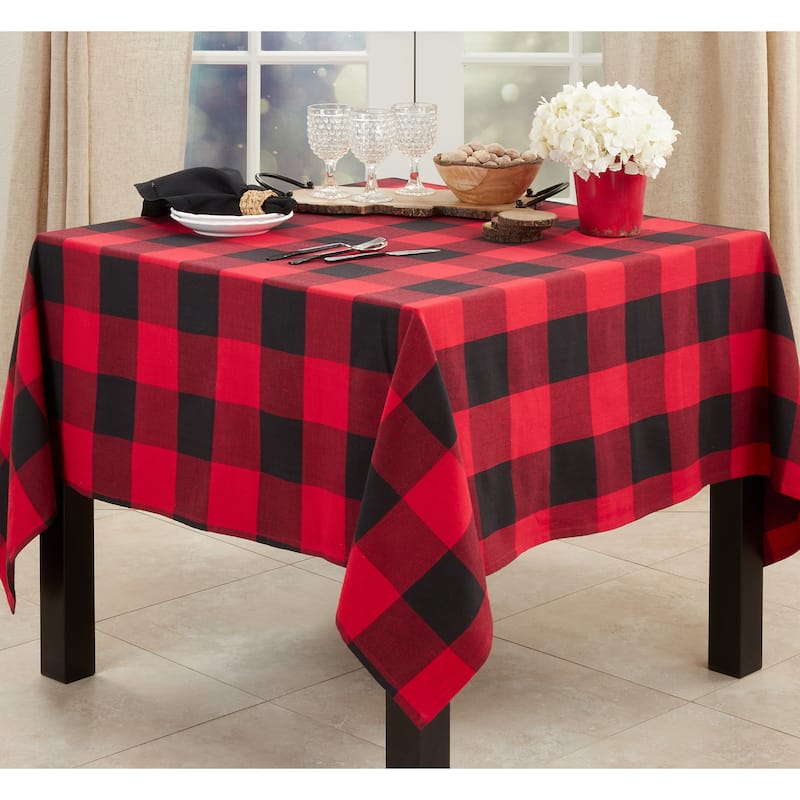 Cotton Tablecloth With Buffalo Plaid Design - 84"x84" - Red