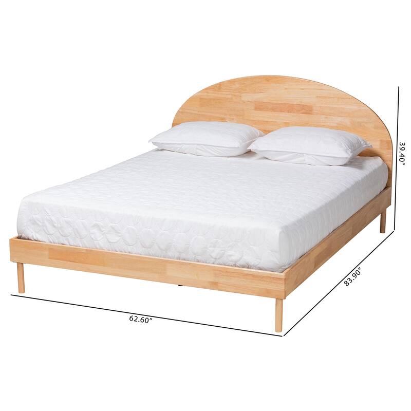 Denton Japandi Natural Brown Finished Wood Platform Bed-Queen