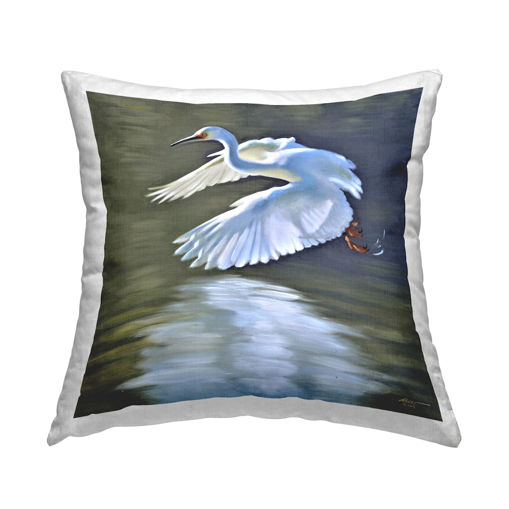 Stupell Egret Flying Lake Surface Decorative Printed Throw Pillow Design by D. Rust