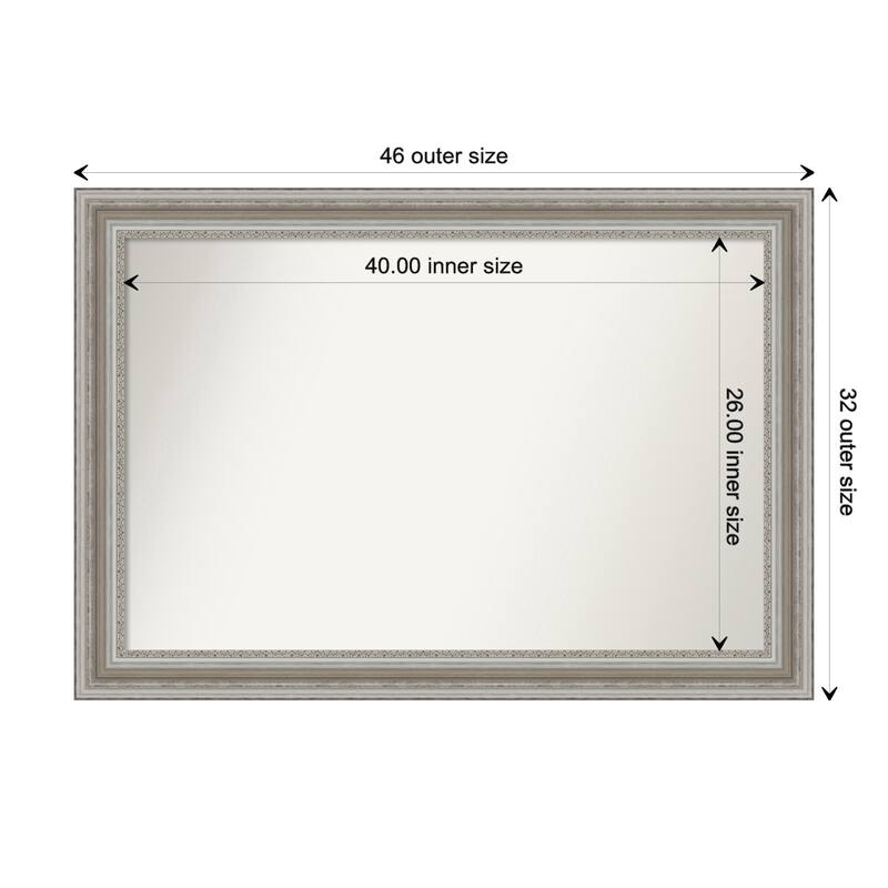 Parlor Silver Framed Non-Beveled Custom Wall Mirror, Bathroom Vanity Mirror - Outer Size: 45.5 x 31.5