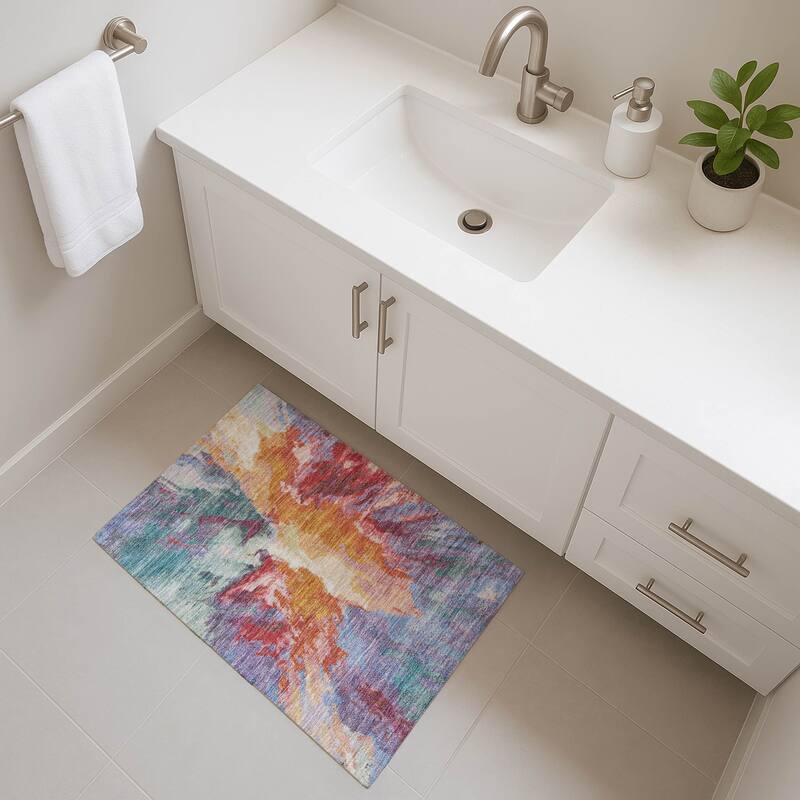 Premium Washable Super Soft Abstract Burst Mayfield Rug - Orange - 1'8" x 2'6"