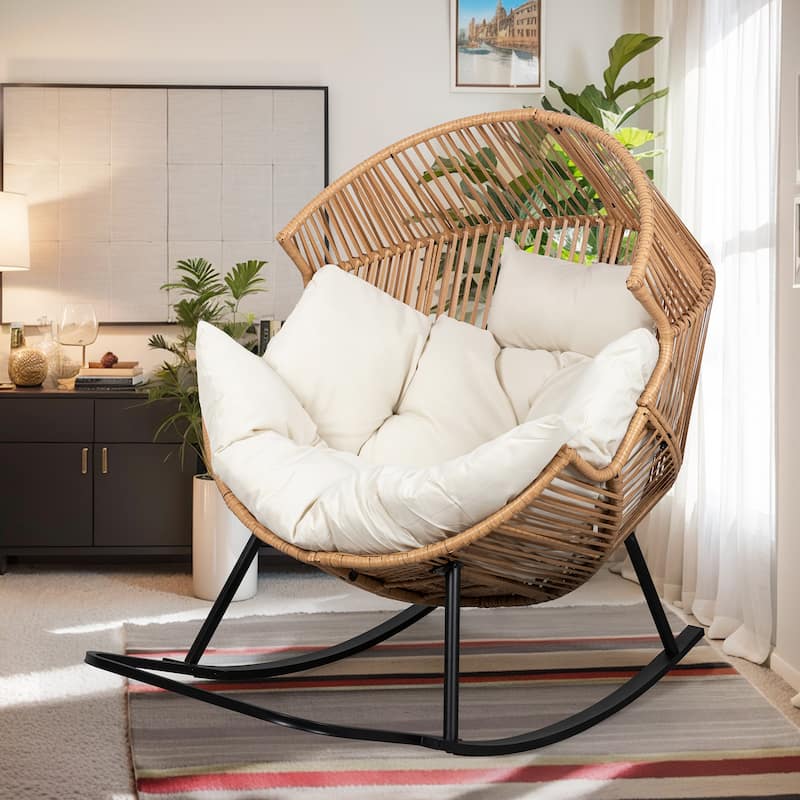 Futzca Wicker rocking egg chair (with cushions)