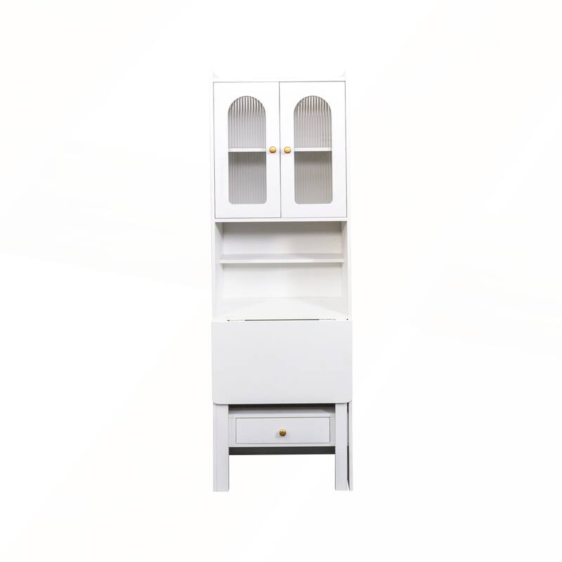 Fold-Out Convertible Desk Cabinet with Shelf and Drawer for Multi-Function Home Office Workstation
