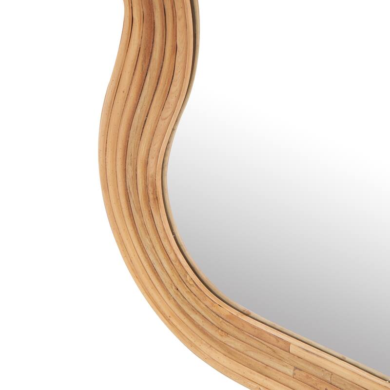 Brown Wood Handmade Wavy Room Wall Mirror with Ribbed Frame - 2"W x 29"L x 73"H