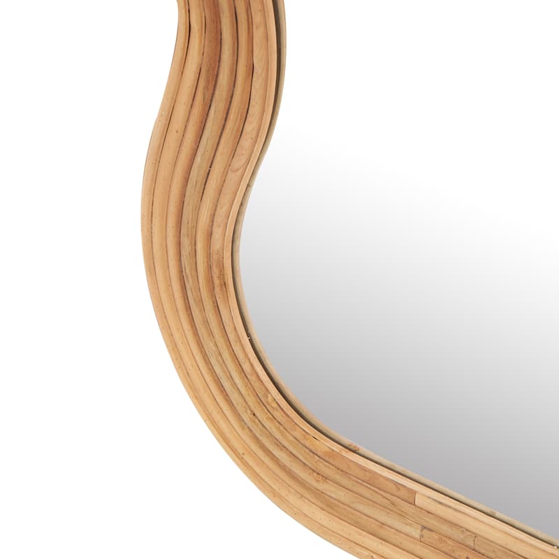 Wood Handmade Wavy Wall Mirror with Ribbed Frame - Brown - Roche River Decor
