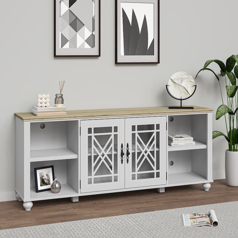 Vintage TV Stand with Carved Doors for Large Size TV
