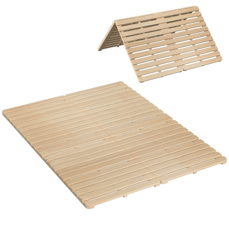 Solid Pine Wood Foldable Slatted Bed, Tatami Mat Floor Sleep Bedding