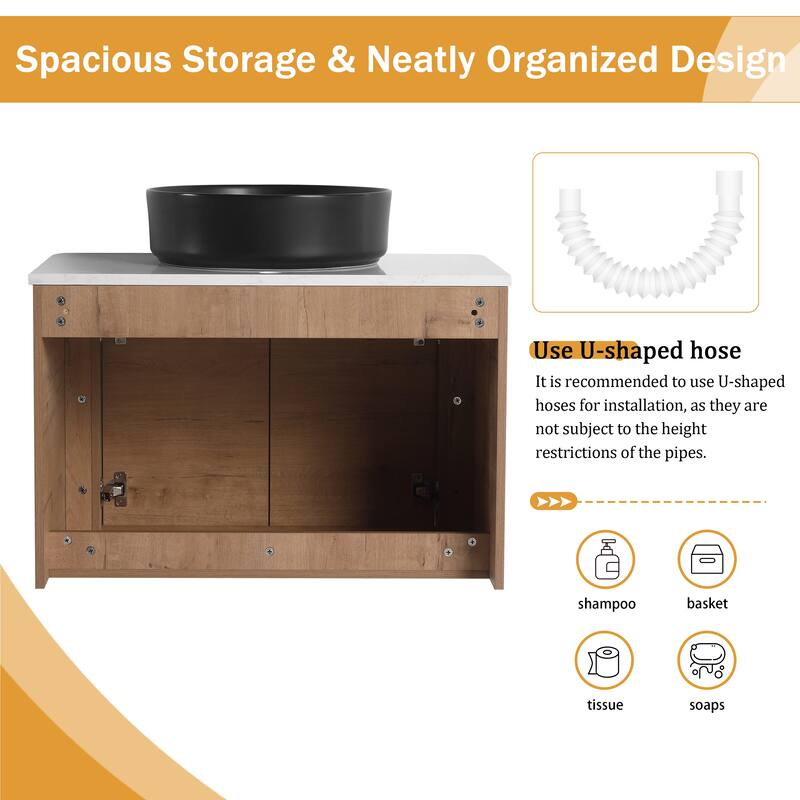 Malwee 24"/30" Floating Bathroom Vanity, Wall Mounted Bathroom Vanity with Ceramic Sink and Soft Close Door