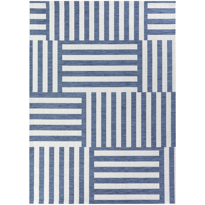 Addison Geometric Striped Indoor/Outdoor Area Rug - 5'3" x 7' - Blue