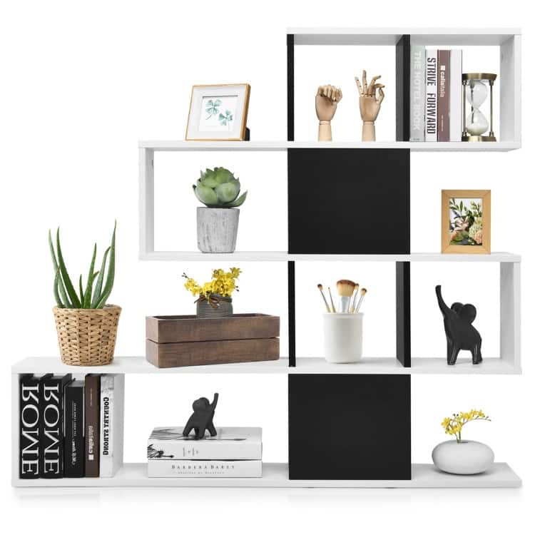 5-Tier Bookshelf Corner Ladder Bookcase with Storage Rack - 47" x 8" x 43" (L x W x H)