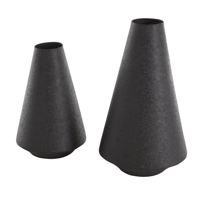Metal Textured Cone Decorative Vase - Set of 2 Black - Roche River Decor