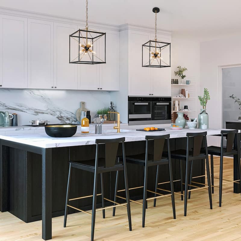 Leno 6-Light Black Gold Sputnik Sphere Chandelier Modern Cage Satellite Metal Pendant Lighting for Dining Room