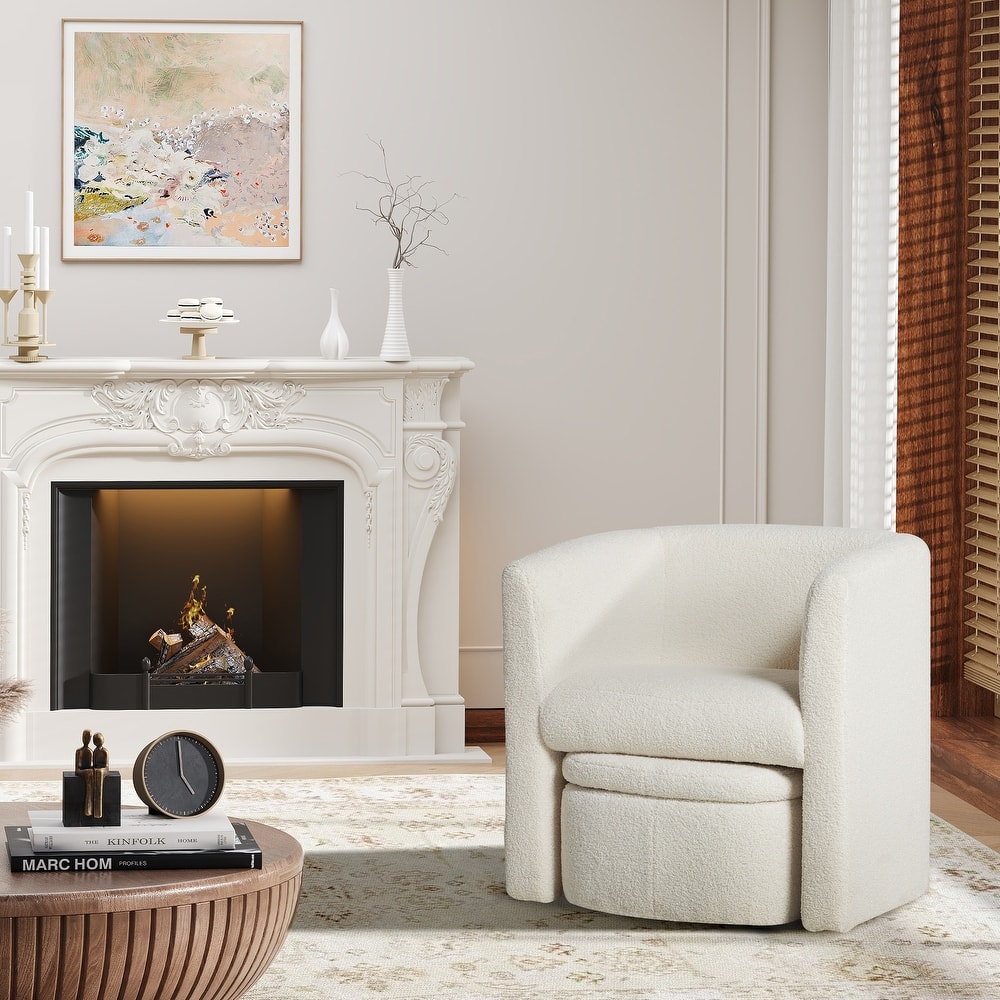 RENEWLINE Sherpa Barrel Chair & Storage Ottoman Set - Plush Compact Accent for Reading Nooks, Cloud-Like Lounge Seat