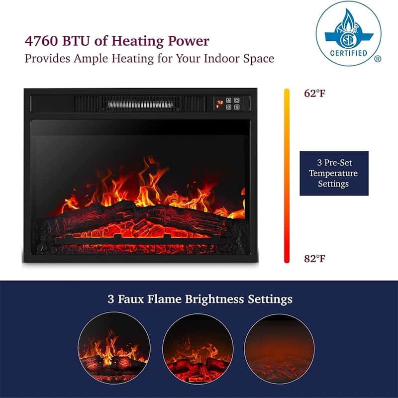 23" Electric Fireplace,3D Infrared Fireplace Electric Insert Heater