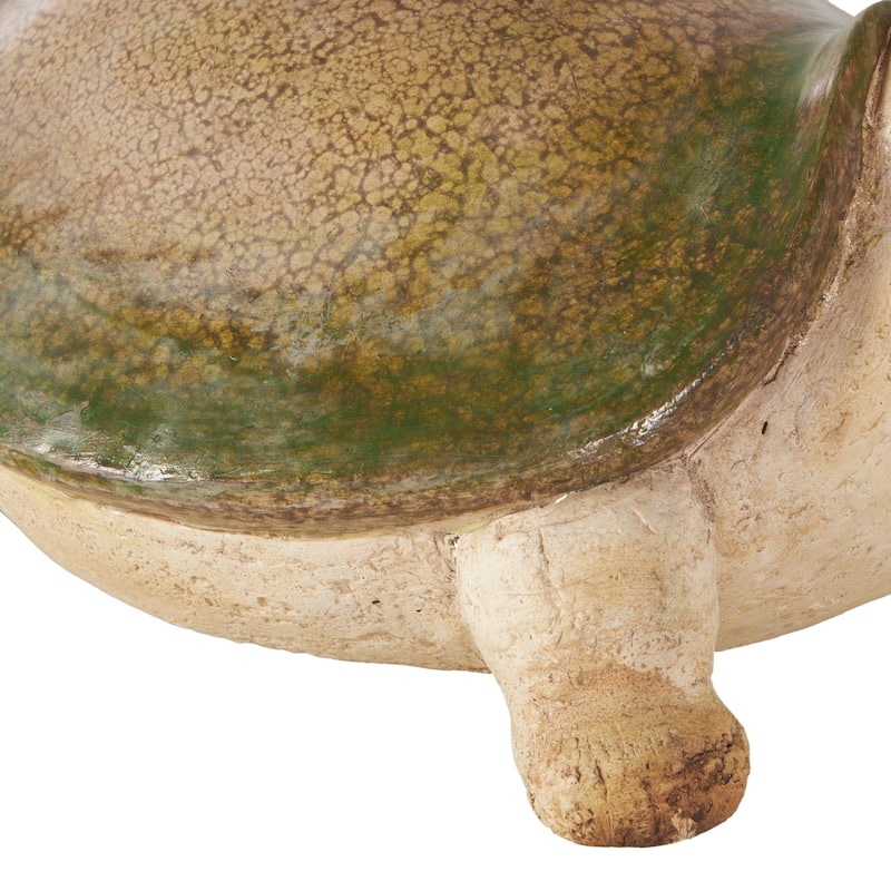 Magnesium Oxide Turtle Garden Sculpture with Green Shell - Cream - Roche River Decor
