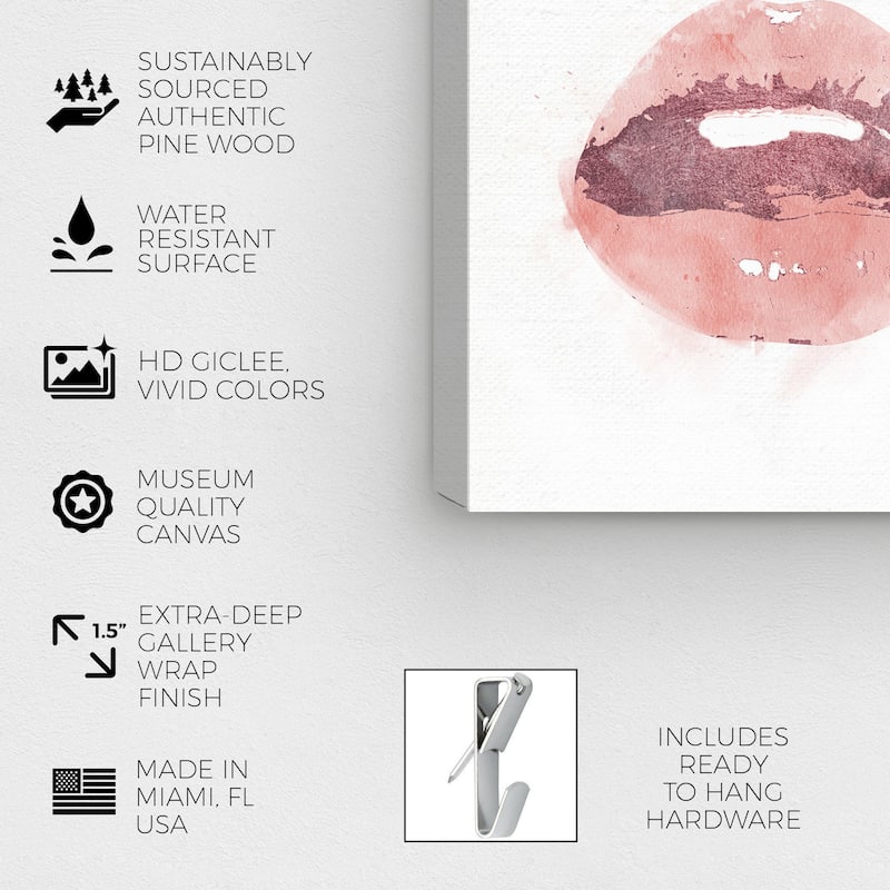 Wynwood Studio Fashion and Glam XO Glossy Lips White and Glam Wall Art Canvas Print