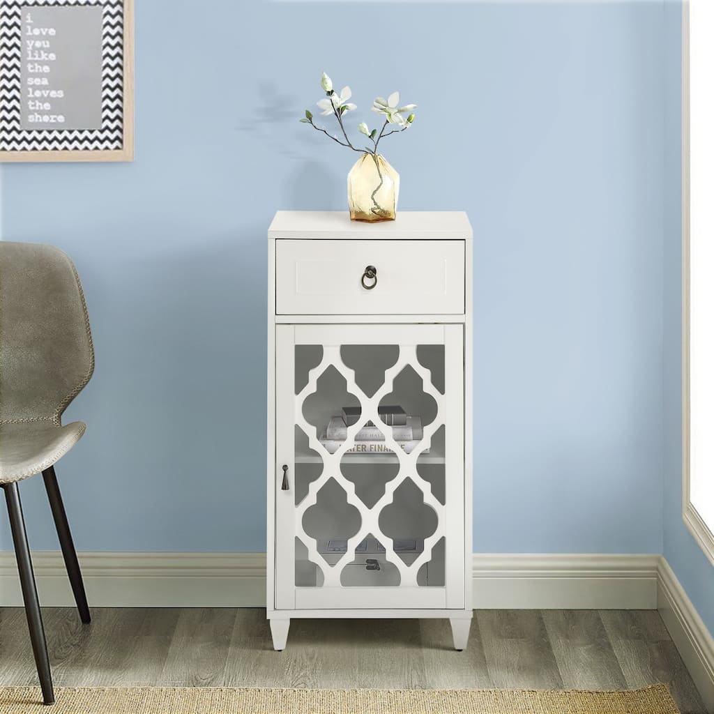 Newhalem White Side Table with Drawer and Door