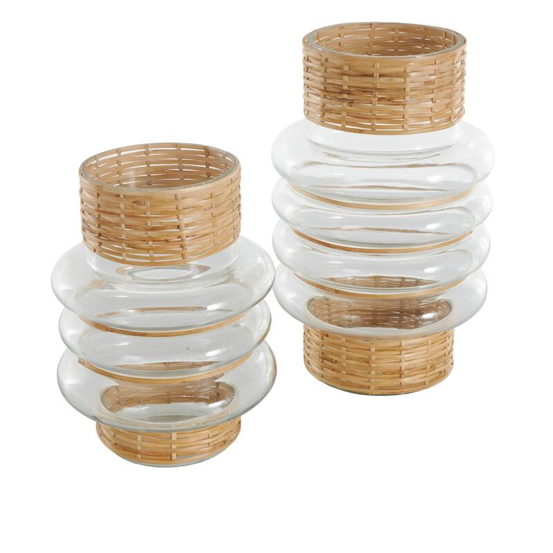 Clear Glass Handmade Rattan Wrapped Vase (Set of 2)