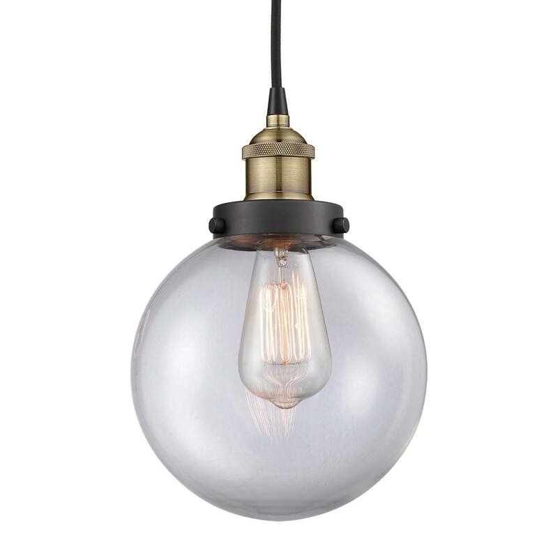 Innovations Lighting 616-1PH-12-8 Beacon Pendant Beacon 8" Wide Mini - Black Antique Brass / Clear