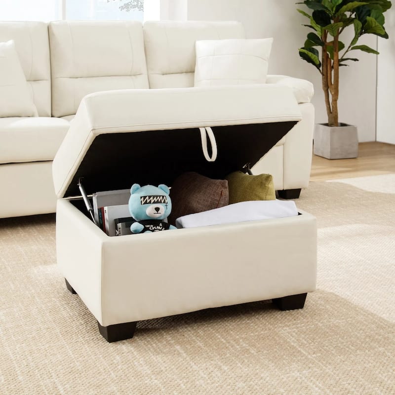 Morden Fort Tufted Storage Ottoman, Rectangular Footstool - White