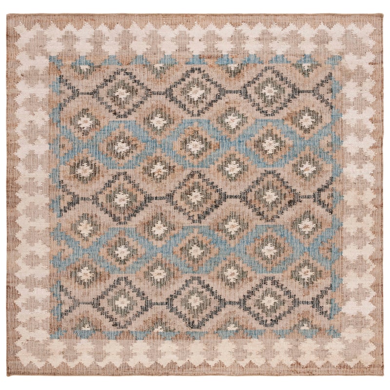 SAFAVIEH Flatweave Kilim Devon Jute Rug - 7' Square - Blue/Ivory