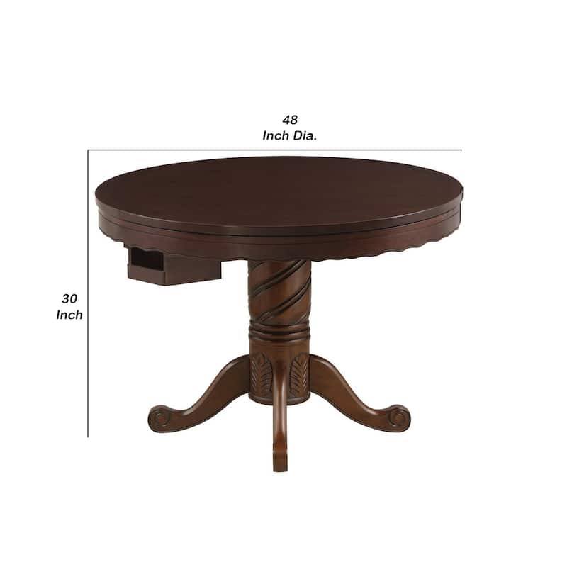 Round Flipped Wooden Game Table with Pedestal Base, Brown