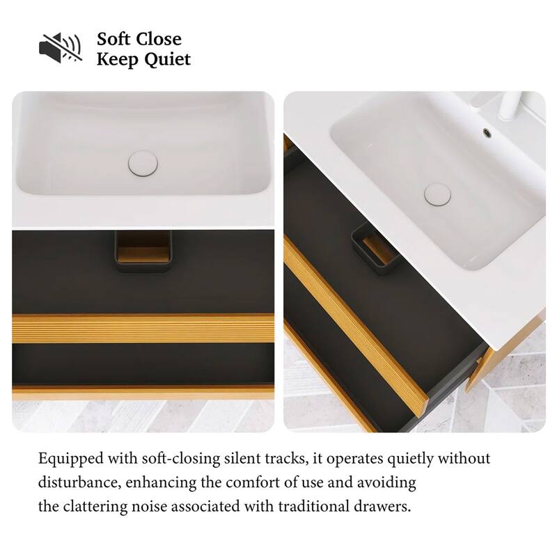 Wall-Mounted Bathroom Vanity with White Ceramic Sink