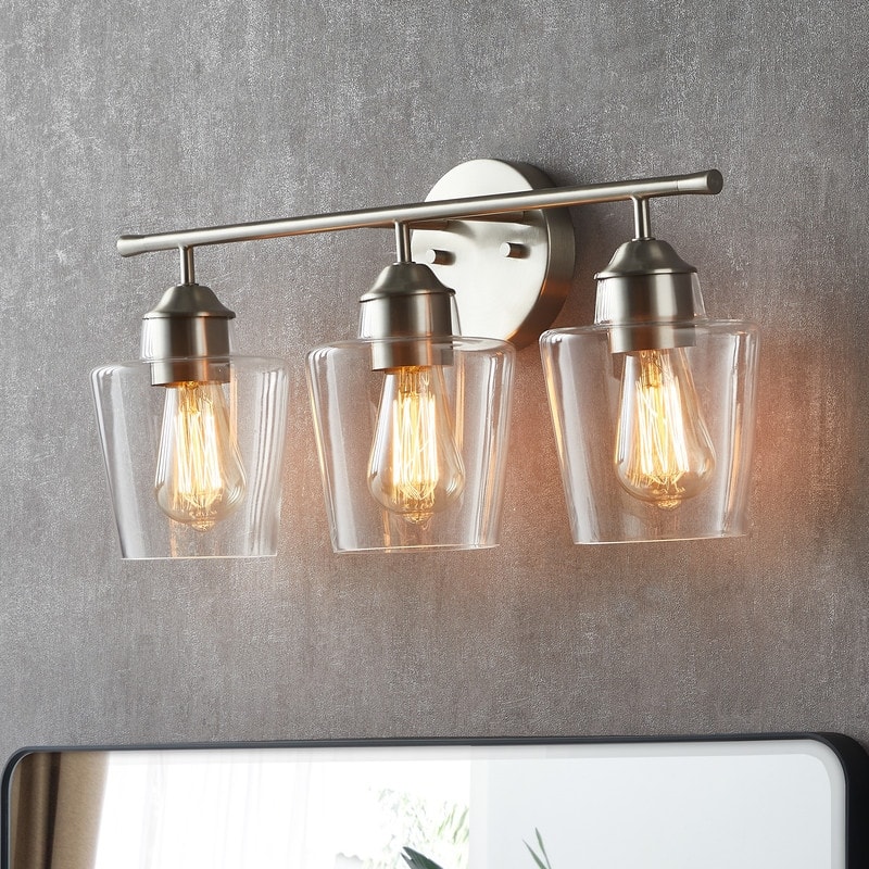 KAWOTI 3-Light Dimmable Bathroom Vanity Light with Glass Shade - L22" x W7" x H10.5" - Brush Nickel