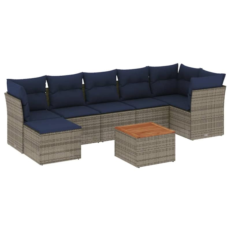 vidaXL Patio Sofa Set with Cushions Outdoor Furniture 8 Piece Poly Rattan - 24.4" x 24.4" x 27.2"