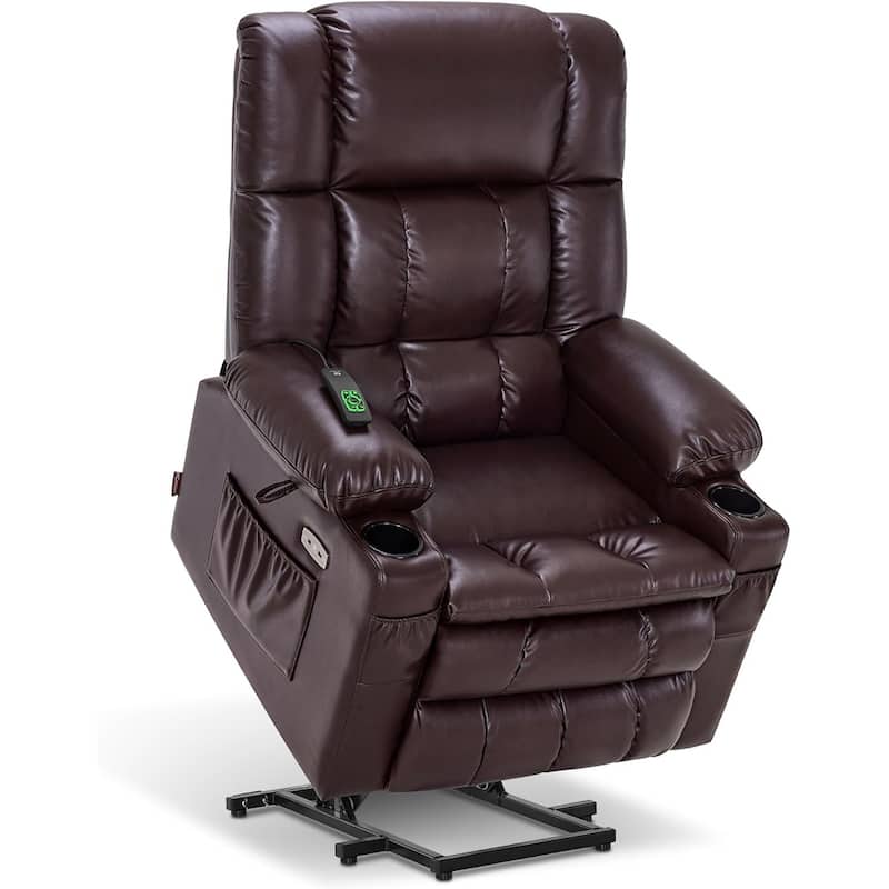 MCombo Large Dual Motor Power Lift Recliner Chair Sofa with Massage and Heat for Tall Elderly People, Faux Leather 7896 - Dark Brown