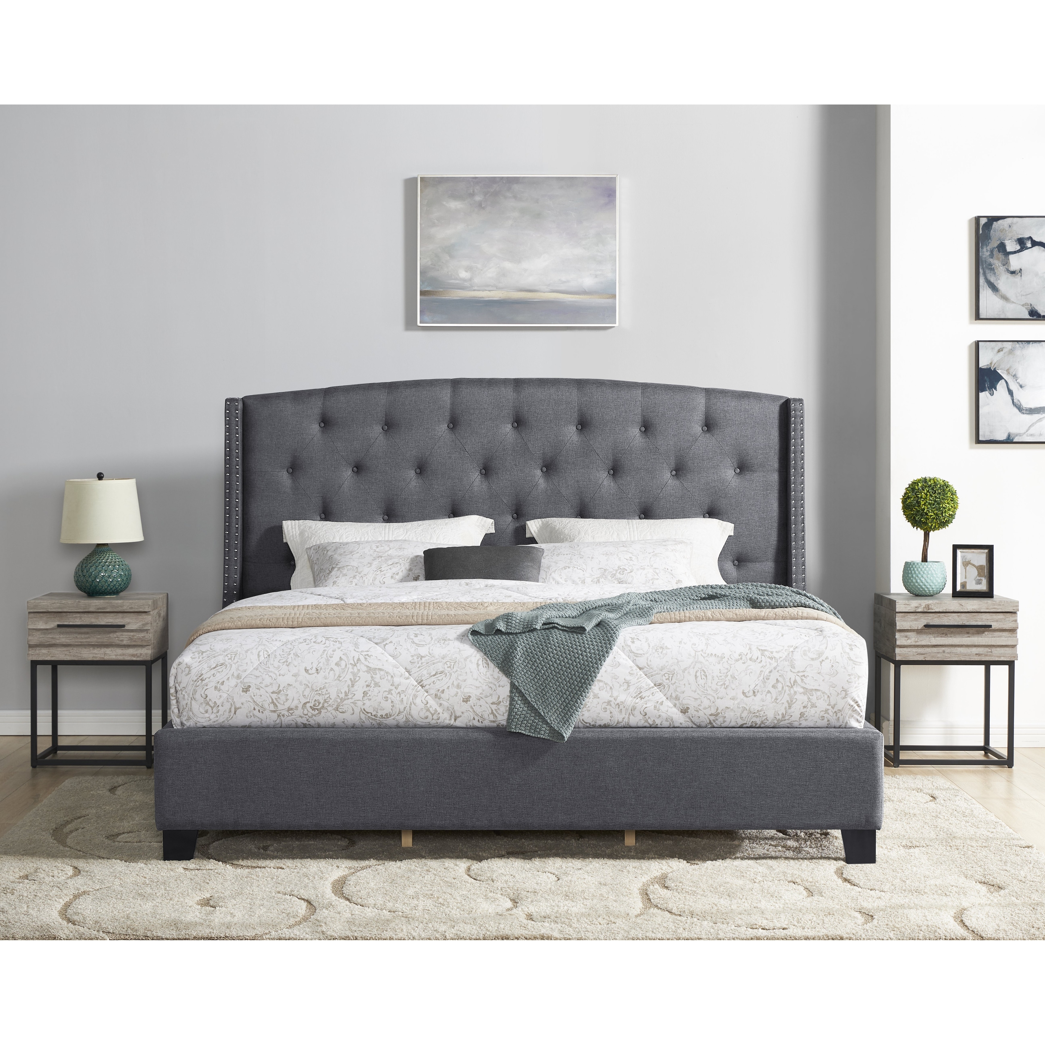 Nightstands for grey tufted bed discount