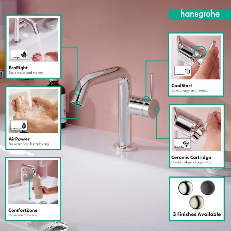 Hansgrohe 73321 Tecturis S 1.2 GPM Single Hole Bathroom Faucet with